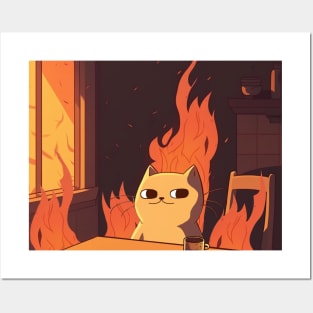 this is fine cat parody no text Posters and Art